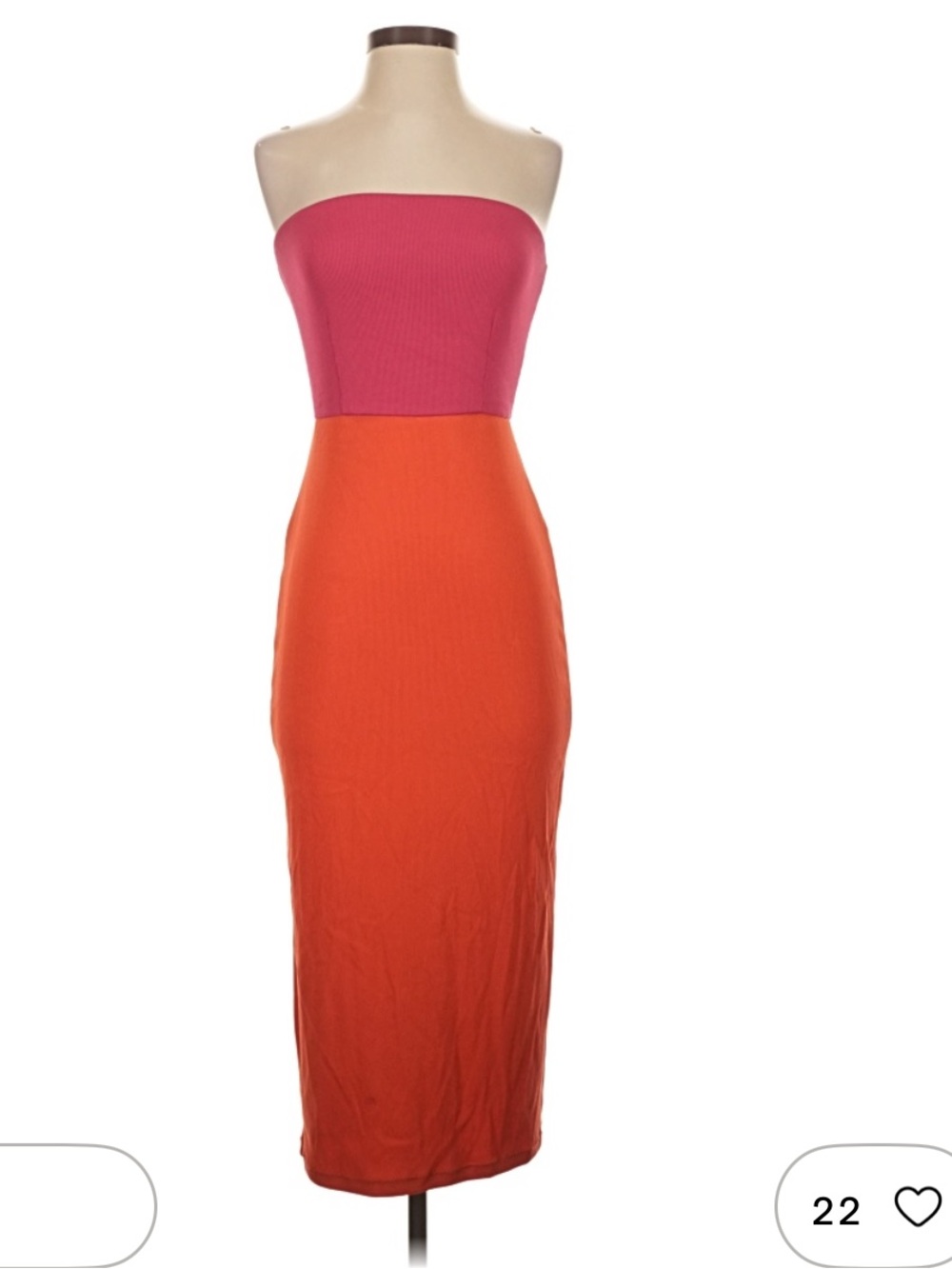 NBD Strapless Colorblock Pink and Orange Midi Dress